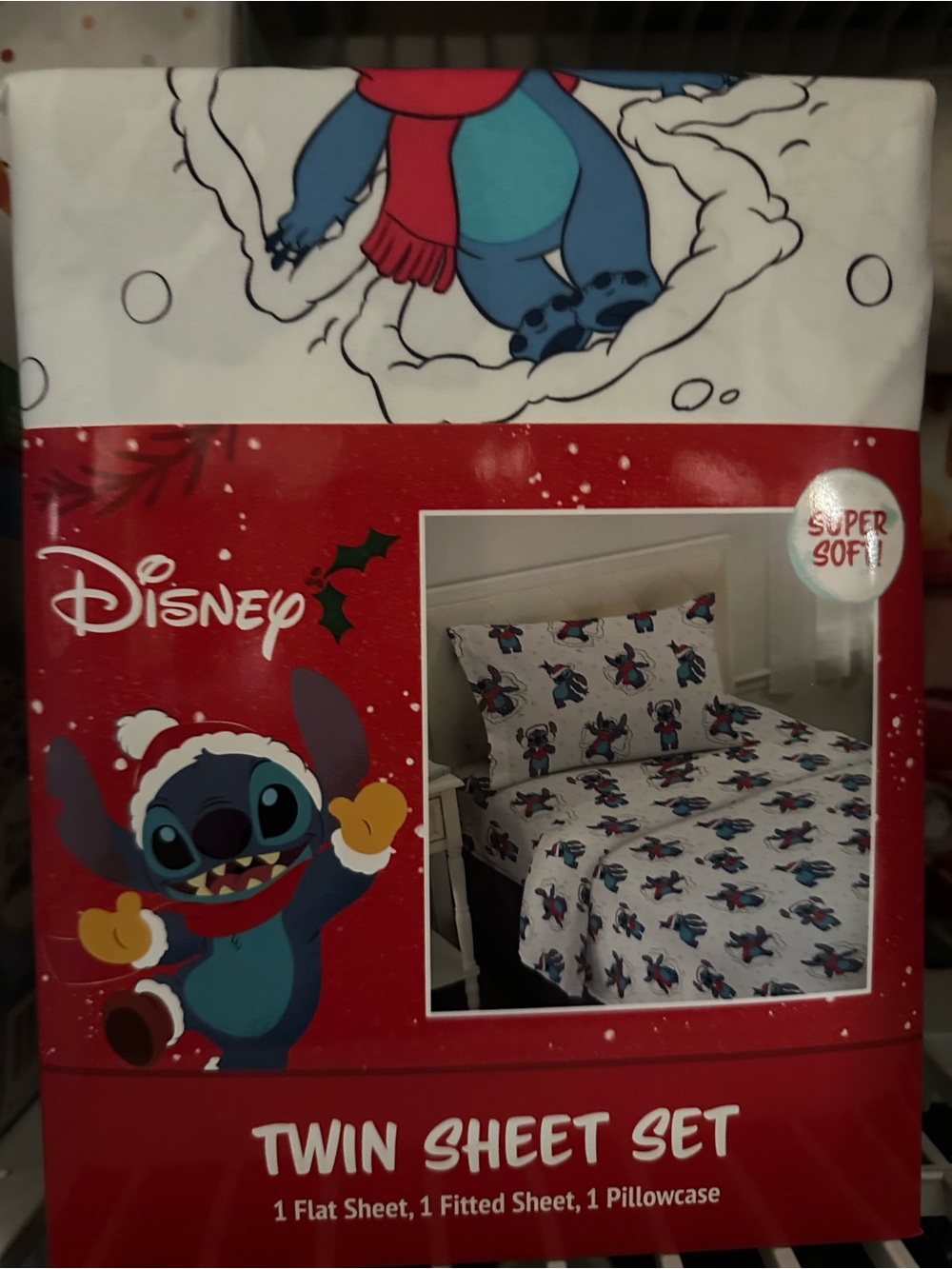 Disney Stitch Twin Sheet Set - White, Blue, Red
